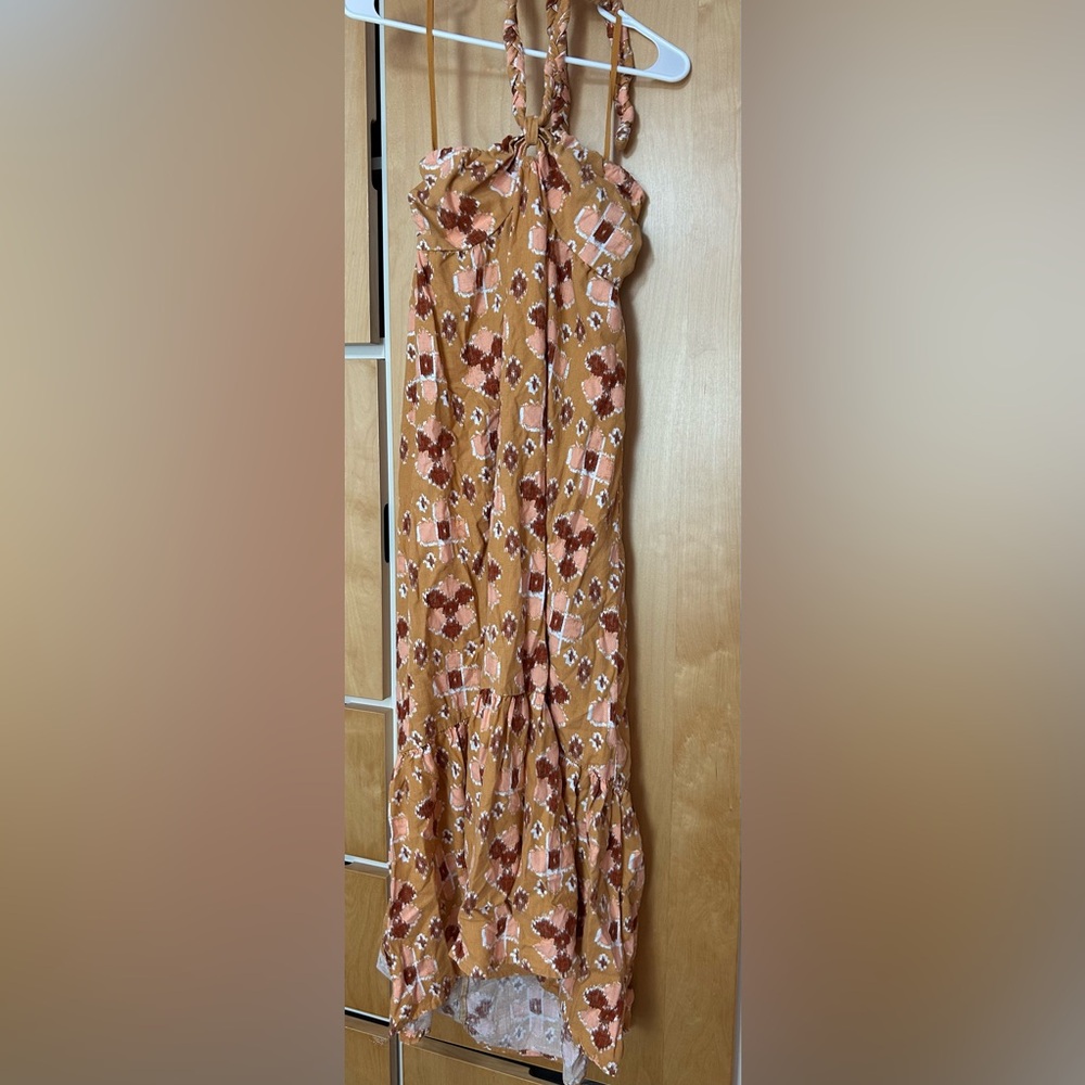 Aerie Tan and Pink Tiered Bubble Maxi Dress